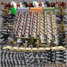 (German + American 48pcs+Arms) World War II Minifigure Soldier US Army German Army Weapons Assembly Boy Toys