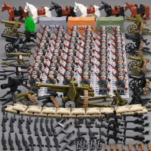 (German Army  48pcs + Arms) World War II Minifigure Soldier US Army German Army Weapons Assembly Boy Toys