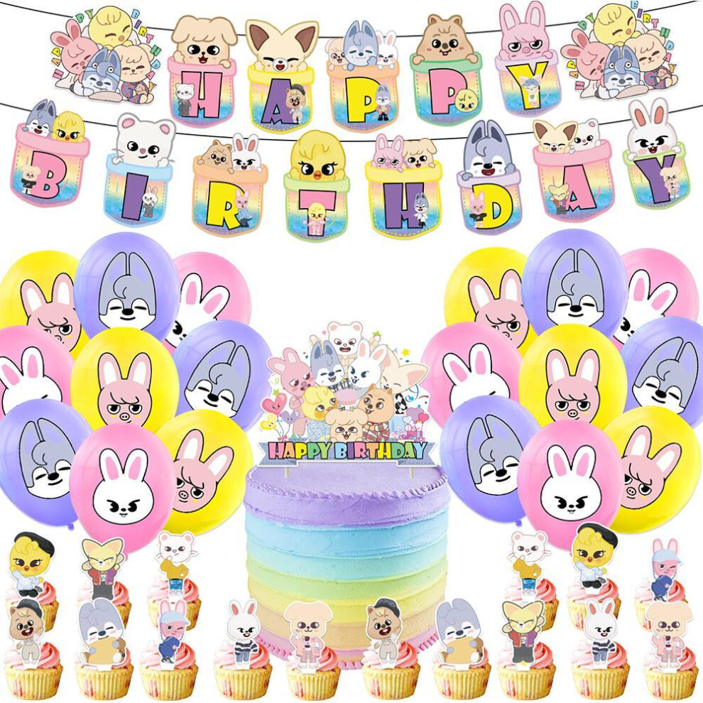 36PCS Stray Kids Party Supplies Skzoo Party Included Banner Cake Topper Balloons