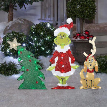 3pc Lighting Xmas Tree Grinch Set Christmas Pre-lit Yard Garden Holiday Decor