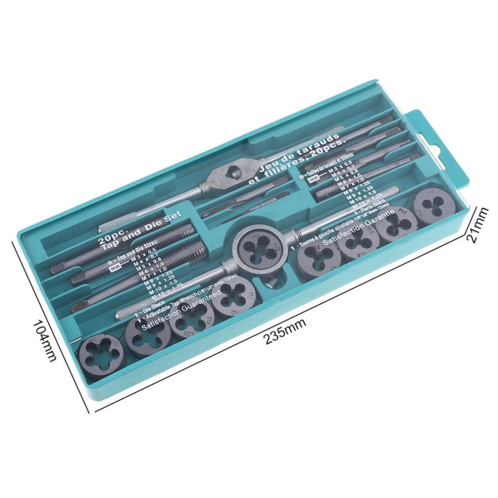 20pcs Tap & Die Set 1/16-1/2 Inch NC Screw Thread Plugs Taps Alloy Steel Hand Screw Taps
