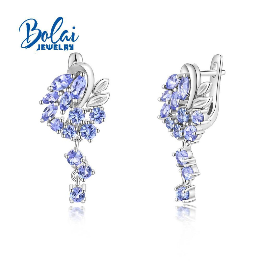 (blue, M) Light Luxury Gorgeous Natural Blue Tanzanite Earrings For Women 925 Sterling Silver Anniversary Engagement Gift