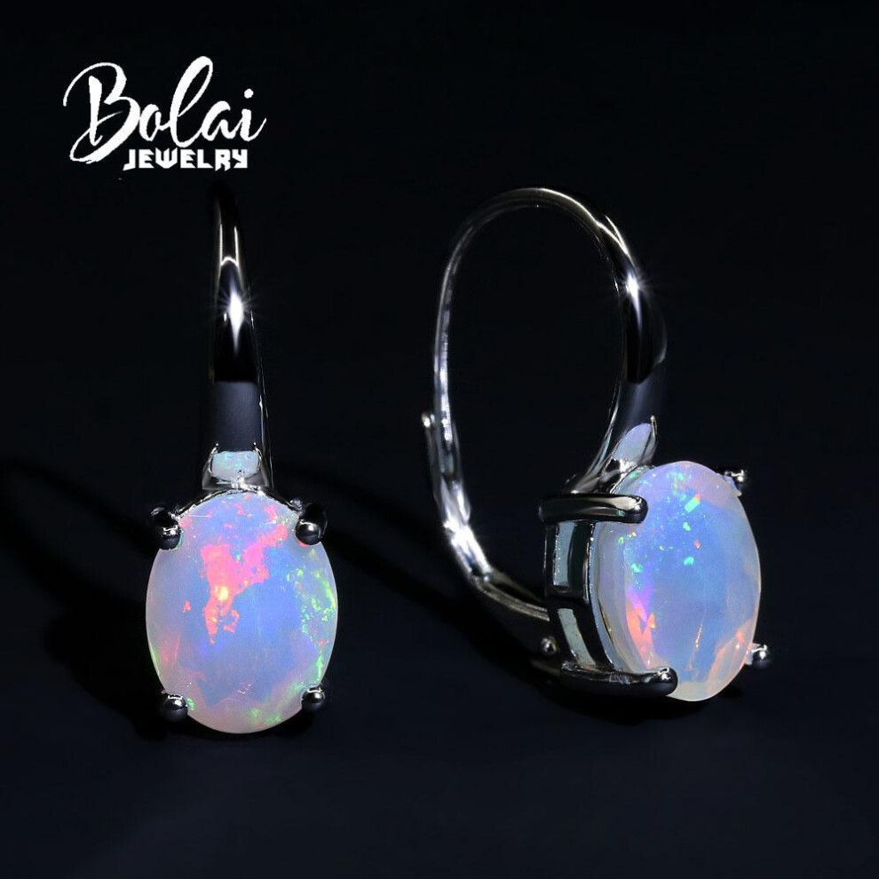 (white, M) 2023 Natural Multicolor Gemstone Opal Earrings Fashion Design Women&apos;s Fine Jewelry 925 Sterling Silver Gift