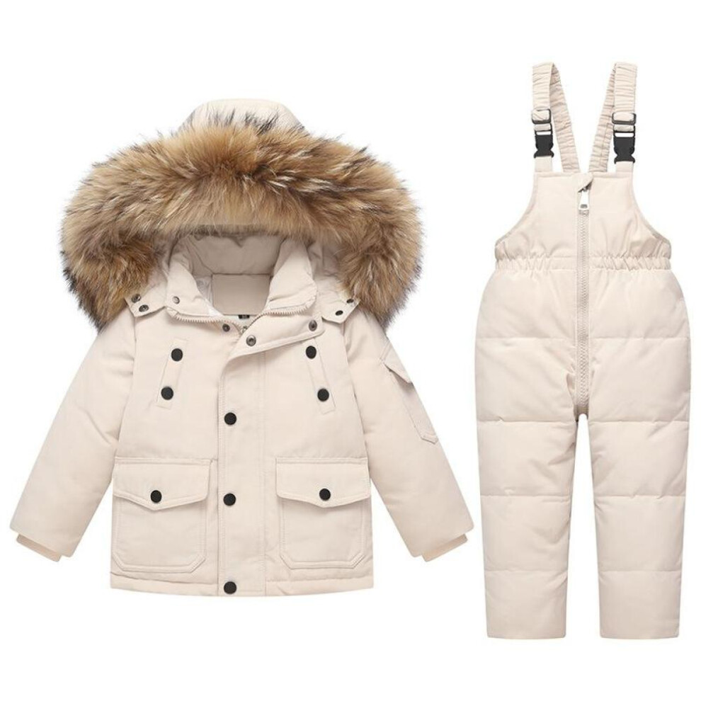 (white, 90(2T)) 1-6 Years Stylish Set Baby Girl Winter Down Jacket And Jumpsuit Zipper Elastic Waist Romper Suit Loose Fur Collar Warm Kids Girls Snowsuit 2024 New