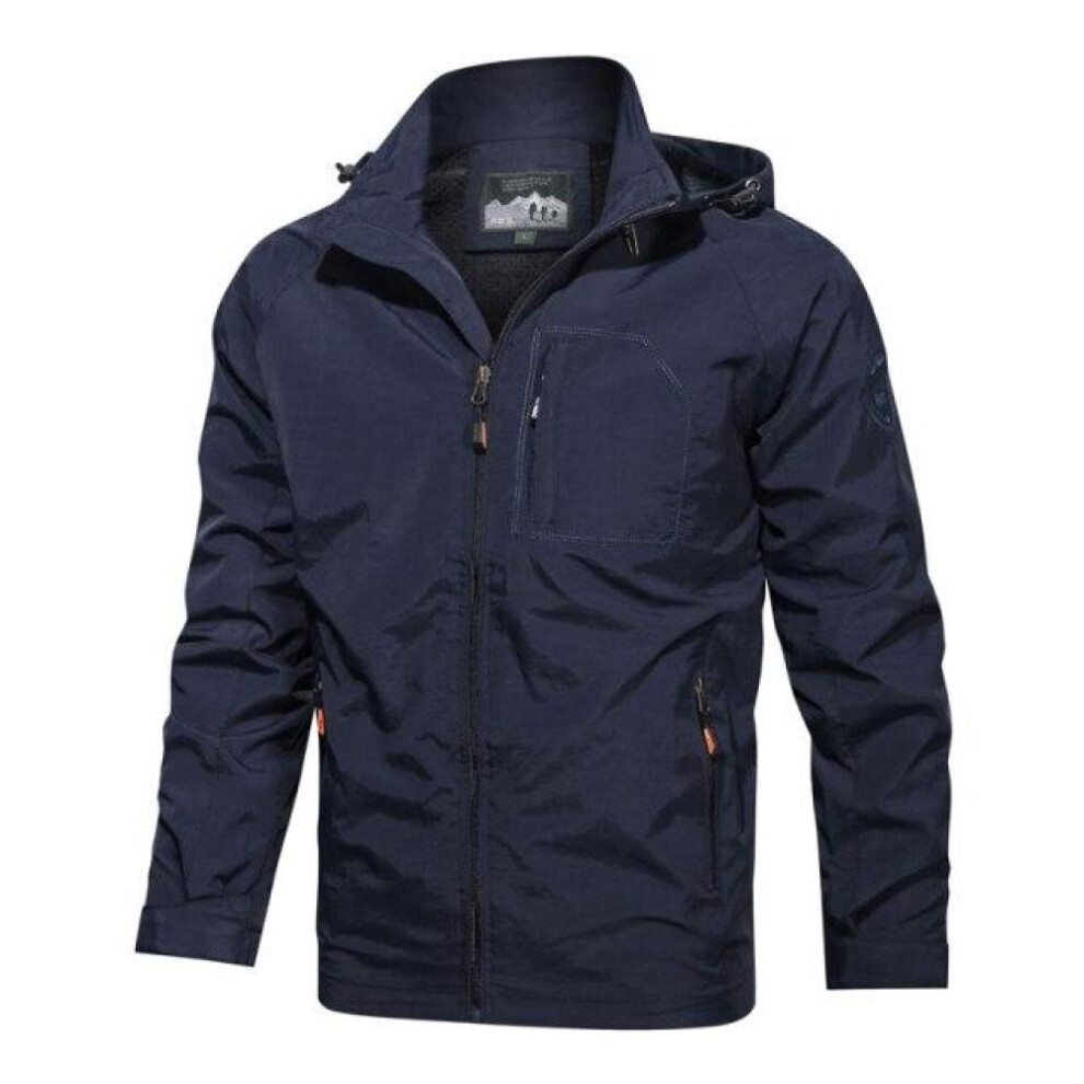 (navy blue, XL) Outdoor Jacket Men Windbreaker Waterproof Breathable Hooded Casual Coat Male Outwear Fashion Overcoat