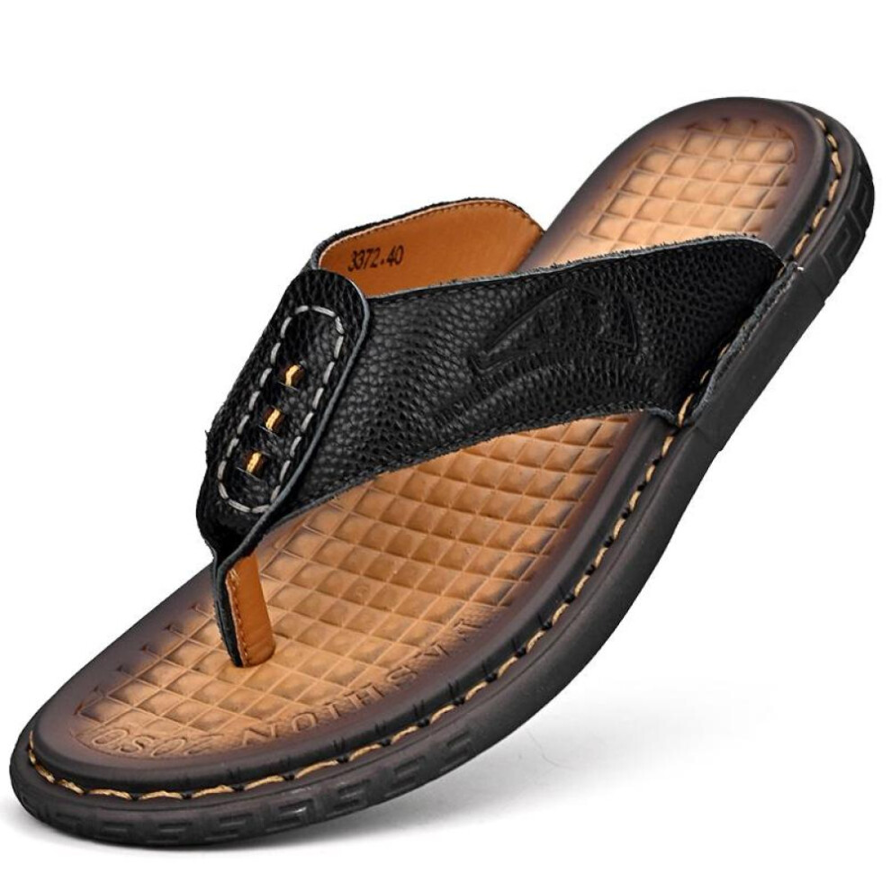 (black, 39) New Arrival Summer Genuine Leather Men Flip Flops Anti-slip Handmade Leather Slippers