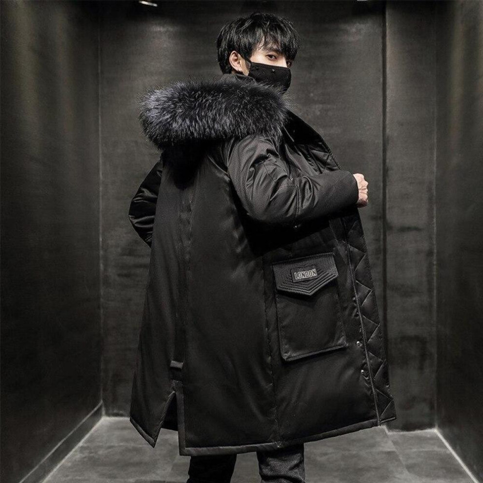 (black, XS) -30 Degree Winter White Duck Down Jacket Men Keep Warm Long Thicken Coat Fashion Hooded Fur Collar Windbreaker Men Down Parka