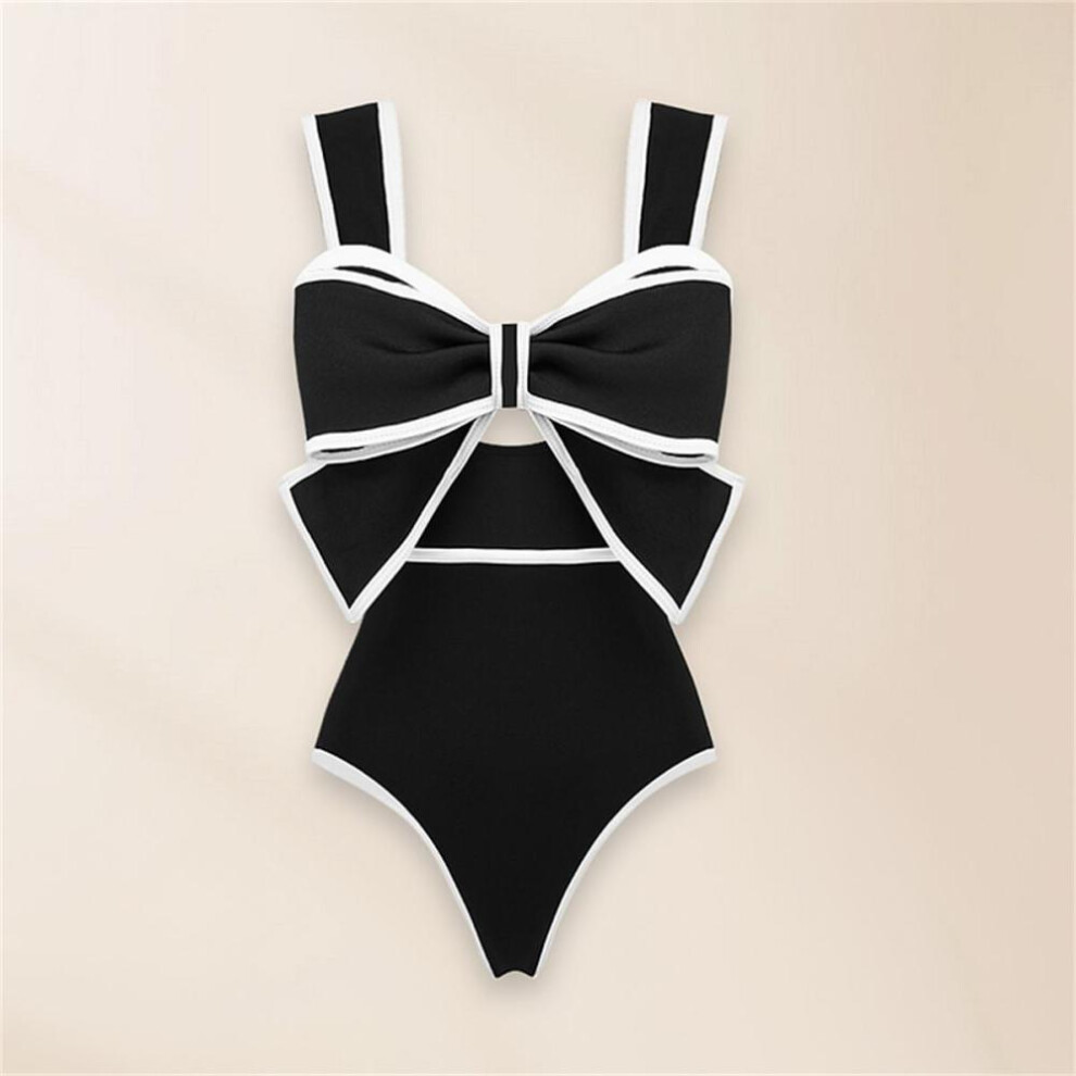 (black, XL) 2024 Black White Retro One Piece Swimsuit Women Bow Tie Swimwearexy Bathing Suit Monokini Beach Bodysuit Beach Wear-image-OPC-PFVF9QN-NEW