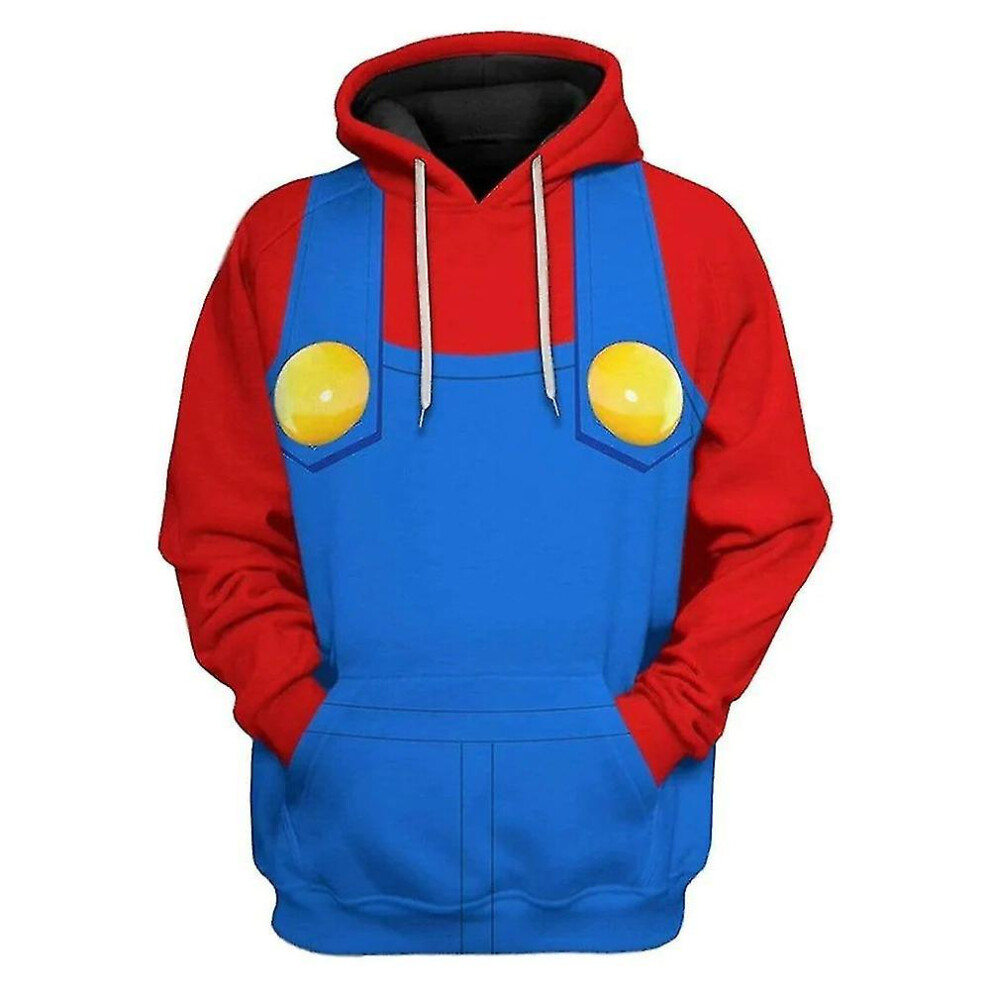(red, XL) Unisex Mario 3d Hoodie Womens Mens Hooded Sweatshirt Pullover Jumper Tops Gifts
