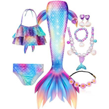 (blue, 130(7-8T)) Mermaid Tails For Swimming For Girls Swimmable Swimsuit Kids Bathing Suits Birthday Gift 3-12 Years (no Monofin)