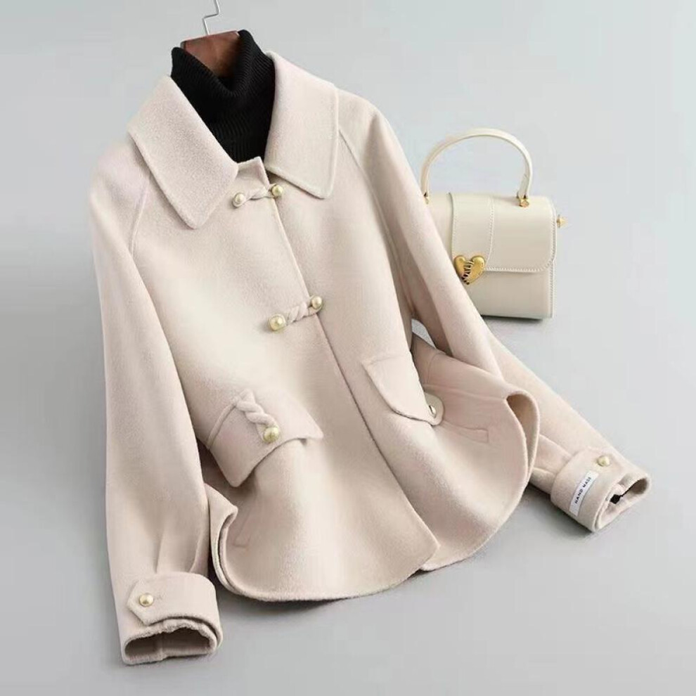 (beige, XL) Short Double-sided Plush Woolen Coat, Loose Fit And Trendy Jacket For Petite Women In Autumn And Winter