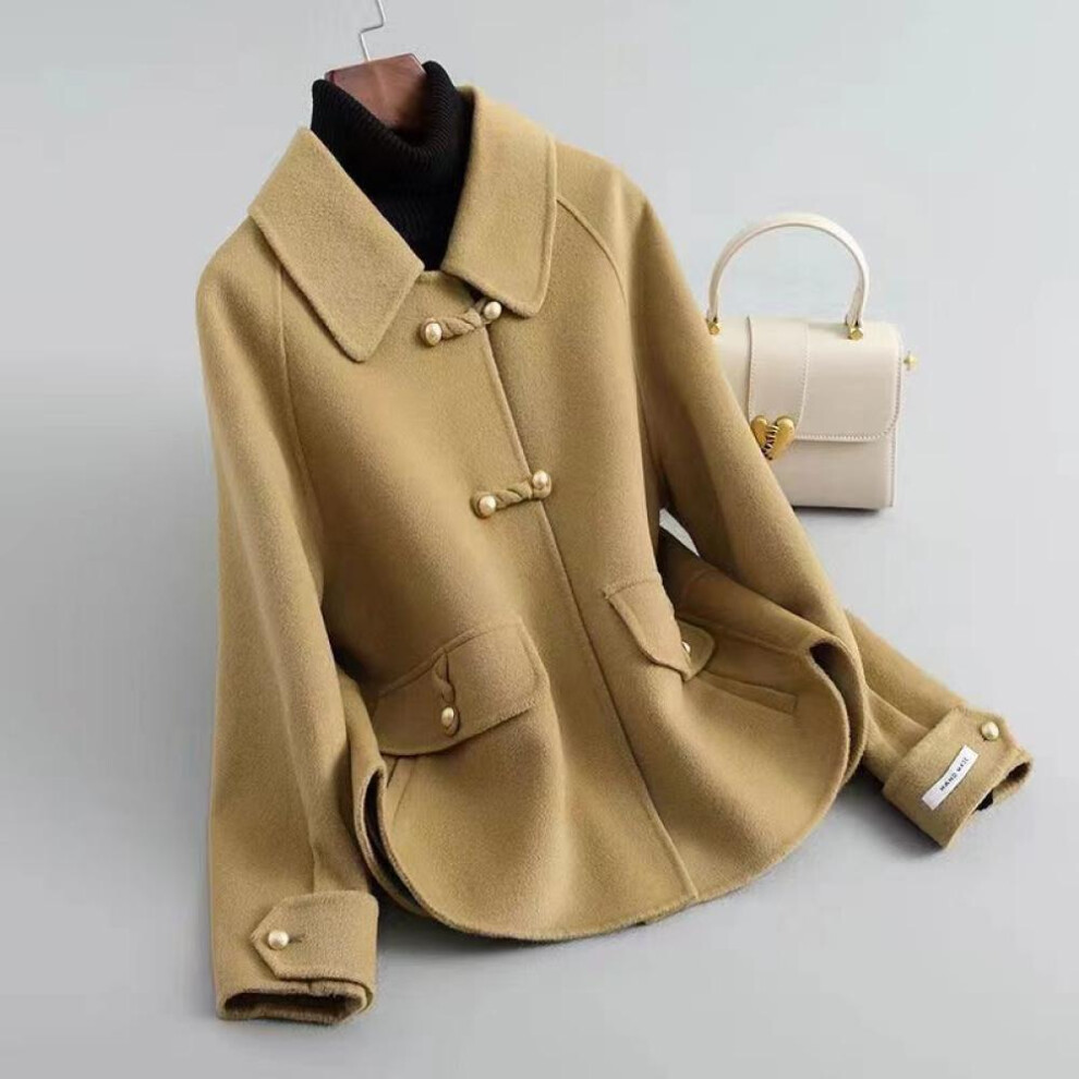 (camel, XXXL) Short Double-Sided Plush Woolen Coat, Loose Fit and Trendy Jacket for Petite Women In Autumn and Winter