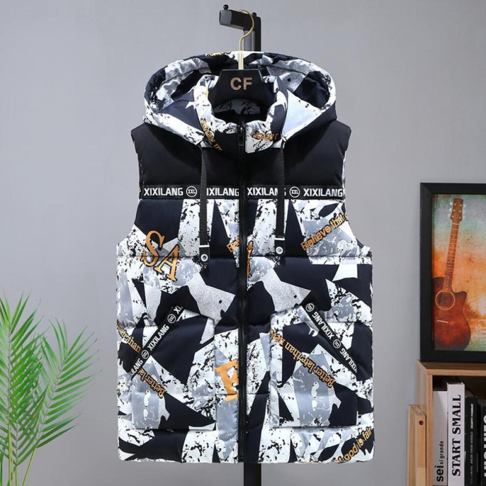 (white, 8XL) S-8XL Plus Size Men Sleeveless Jacket Winter  Casual Hooded Cotton Padded Sleeveless Vest Man Warm Camouflage Waistcoat