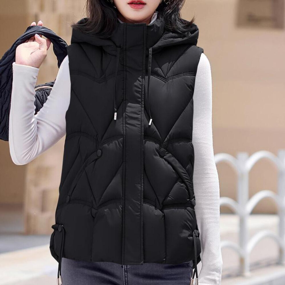 (black, 3XL) Fashion Warm Short Vest Woman Outerwears Hooded Elegant Thick Winter Sleeveless Parka Women&apos;s Jackets