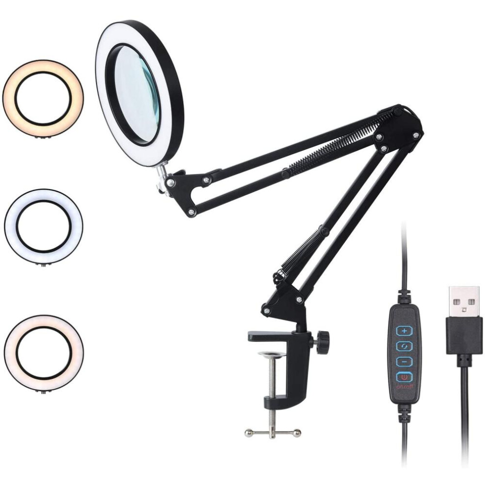(white) 8x 64 Led New Illuminated Magnifier Usb 3 Colors Led Magnifying Glass For Soldering Iron Repair/table Lamp/skincare Beauty Tool