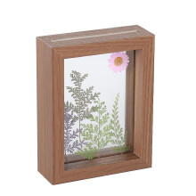 (walnut color, 6in) Double Glass Side Floating Photo Frame For Table Top Wall Hanging, Displays Photo