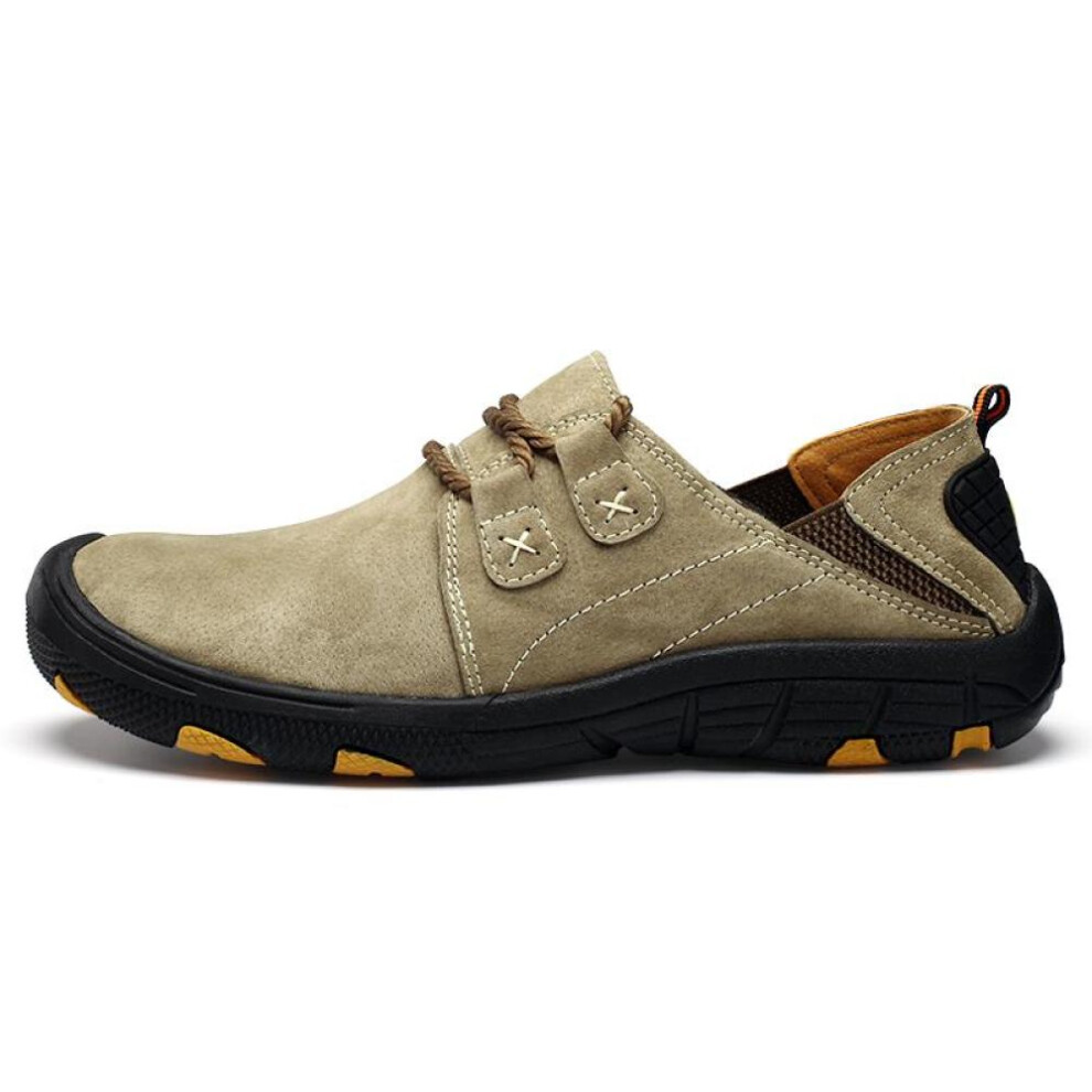 (khaki, 45) Men&apos;s Leather Loafer Large Size Outdoor Pig Skin Rubber Soft Bottom Driving Car Shoes