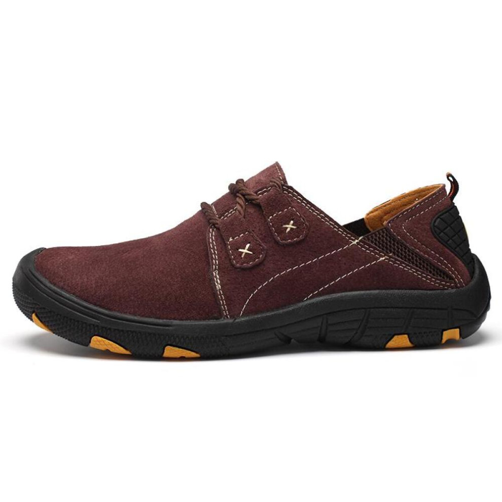 (wine red, 47) Men&apos;s Leather Loafer Large Size Outdoor Pig Skin Rubber Soft Bottom Driving Car Shoes