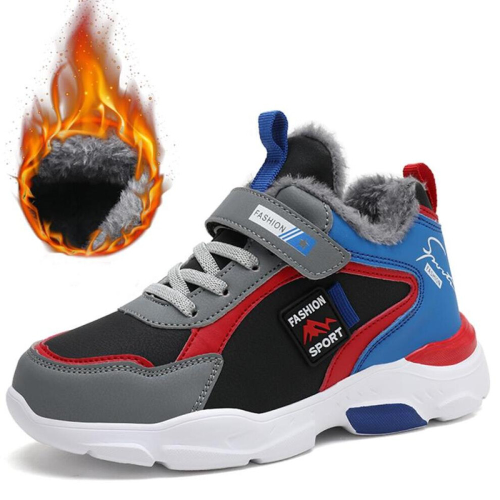 (black,red, 36) Winter Boys Cotton Shoes Kids Plus Velvet Warm Snow Boots Non-slip Cotton Shoes 28-40