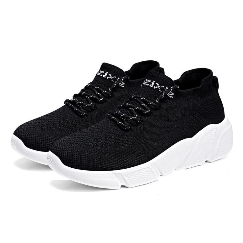(black,white, 39) Men&apos;s Breathable Sneakers Running Shoes Men and Women Ultralight High Elastic Socks Shoes Tennis Sports Black Shoes