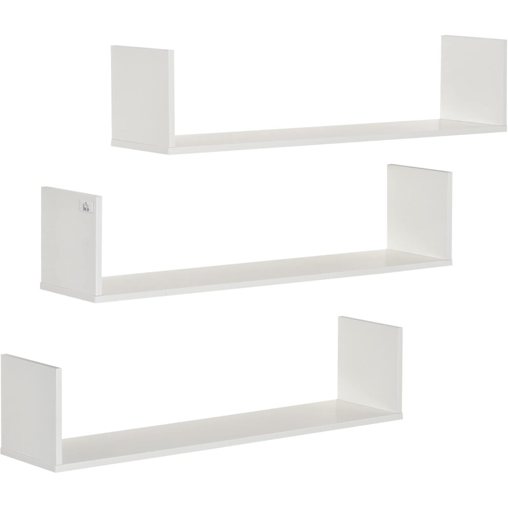 Homcom Set Of 3 Wooden U-Shaped Floating Shelves Set Wall Mounted Hanging Bookshelf Cd Dvd Storage Display For Bedroom Living Room Kitchen 75545154