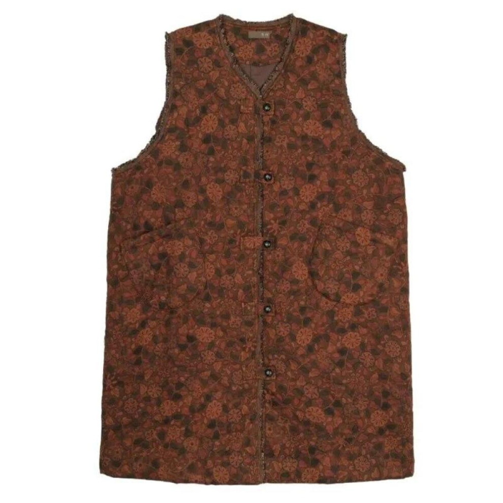 (dark brown, One Size) Johnature Women Vintage Print Floral Long Vests Coats V-neck Spring Button Chinese Style Pockets Women Vests Coats