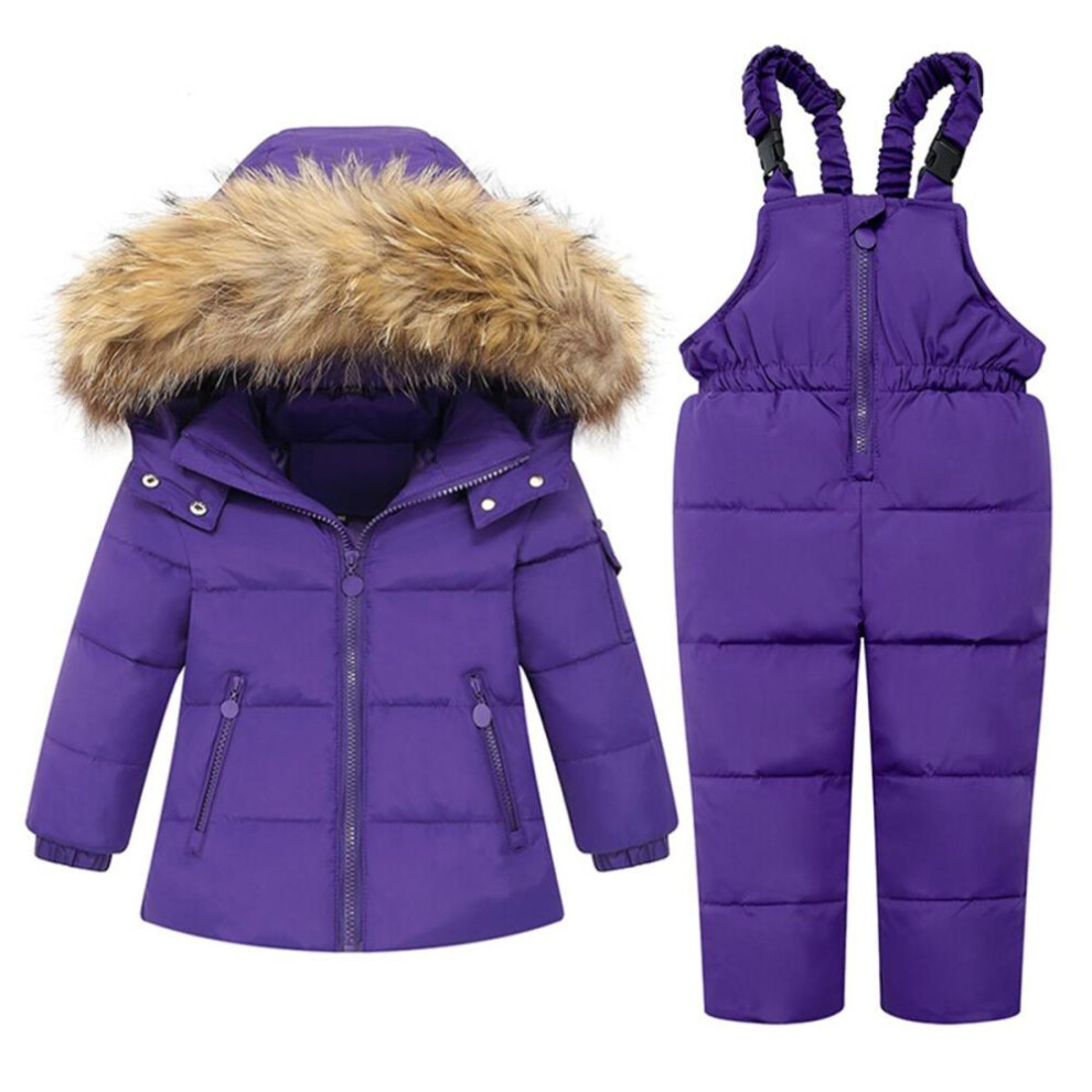 (purple, 100(2-3T)) 1-6 Years Kids Girls Boys Snow Wear Winter Hooded Puffer Jacket Outerwear And Bib Pants Two Piece Snowsuit Outfits