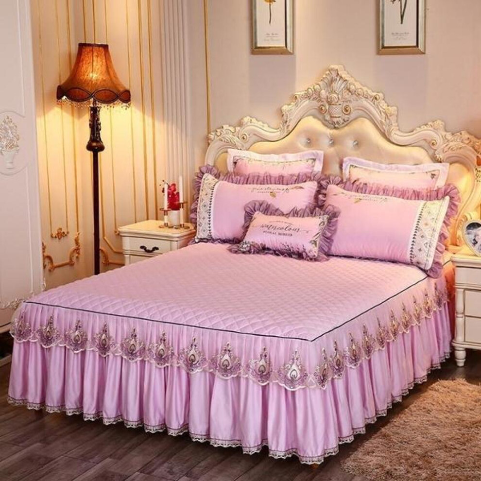 (pink, Skirt sheet 180x200cm) (no Pillowcase)bedding Sets Textile Princess Lace Quilted Bedcover Bedspread Polyester Cotton Luxury Bed Cover Skirts Bedspread Polyester Cotton