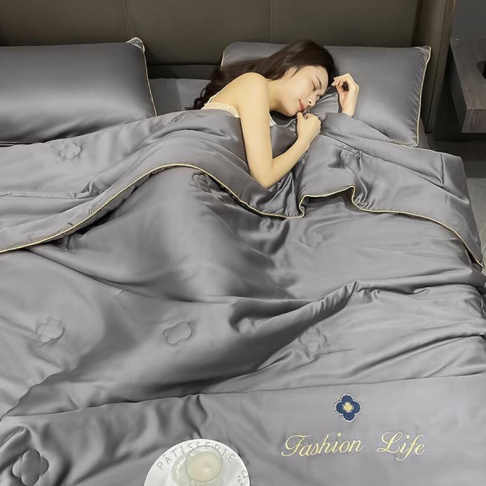 (dark grey, 200*230cm) Ice Silk Summer Quilt Air-conditioning Quilt Summer Cool Quilt Machine Washable Bedroom Dormitory Thin Quilt