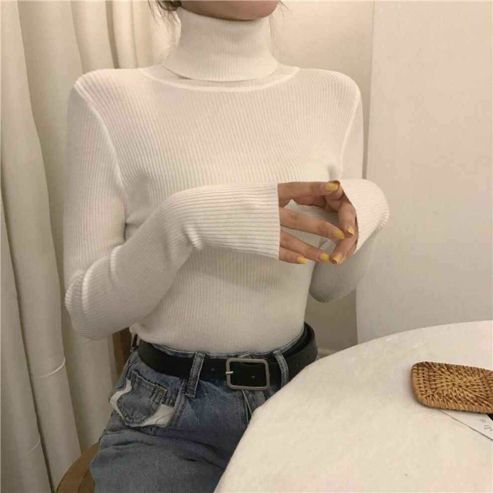 (white, One Size) Turtleneck Pullovers Sweaters Women Autumn Winter Primer Shirt Long Sleeve Short Slim-fit Tight Jumper Tops Solid