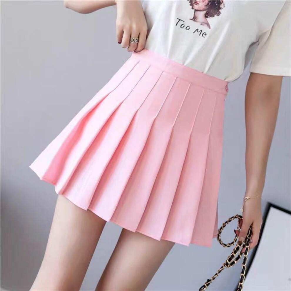 (pink, S) Qooth Summer Women Pleated Skirts Mini Skirt High Waist Skirts Girl&apos;s Sweet Korean Skirt Jm0004