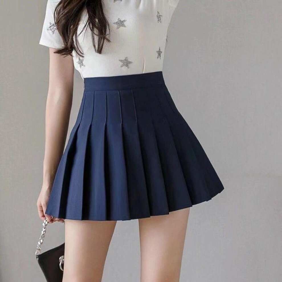 (blue, XL) Qooth Summer Women Pleated Skirts Mini Skirt High Waist Skirts Girl&apos;s Sweet Korean Skirt JM0004