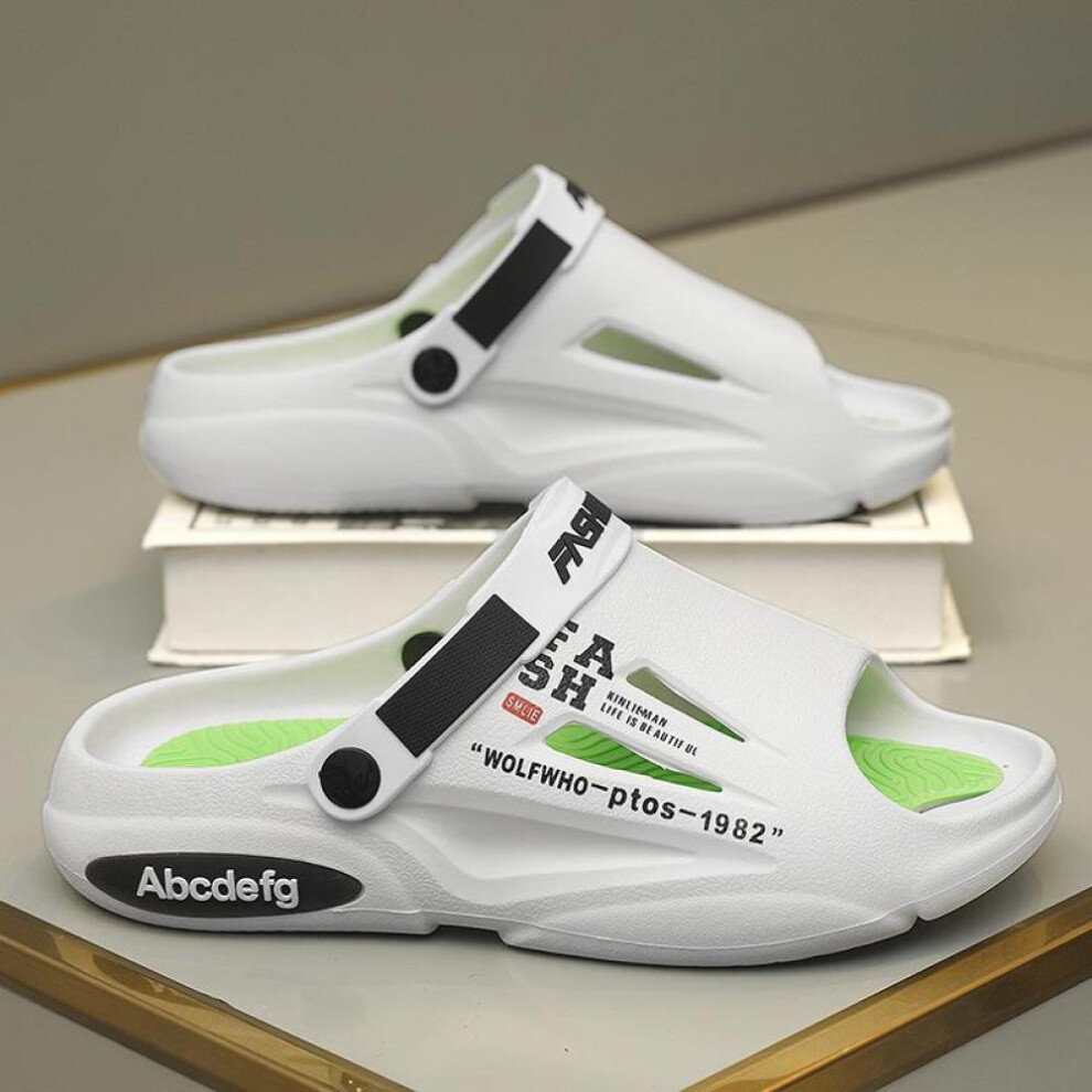 (white, 37) Men&apos;s Stylish Letters Print Outdoor Slip On Clog Sandals With Assorted Colors, Casual Outdoor Walking Shoes