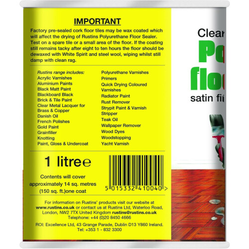 Rustins Polyurethane Floor Sealer Satin 1L 1