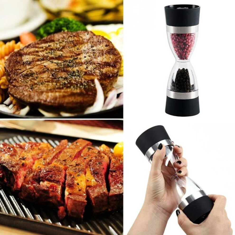 New 2 in 1 Manual Hourglass Shape Dual Salt Pepper Mill Spice Grinder Seasoning Shaker
