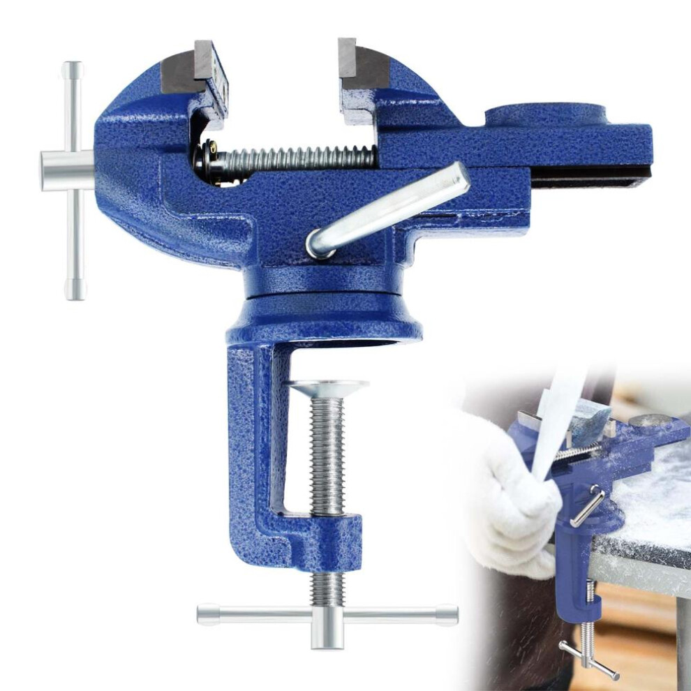 Universal Table Vise 3 Inch, Bench Clamp 360 Swivel Base Quick Adjust Home Vise Clamp-on Vise, Portable Work Bench Vise for Woodworking
