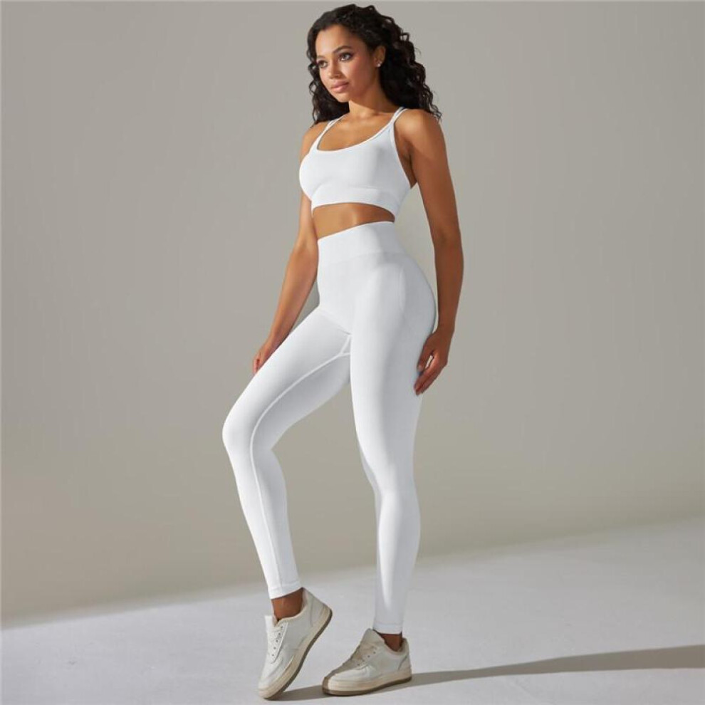 (white, L) Nessaj Seamless Yoga Set Women Sportswear Fitness Suits Gym Leggings Beauty Back Sports Bra Workout Clothes