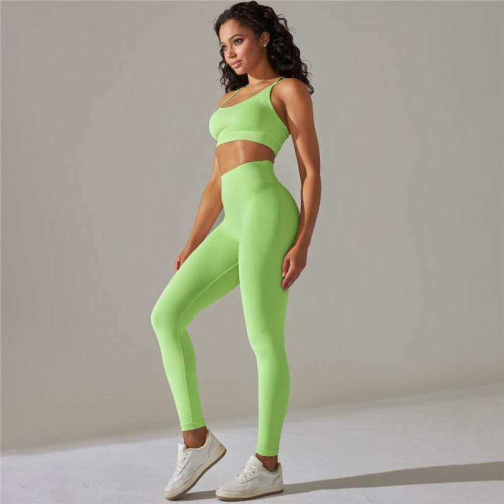 (light green, L) Nessaj Seamless Yoga Set Women Sportswear Fitness Suits Gym Leggings Beauty Back Sports Bra Workout Clothes