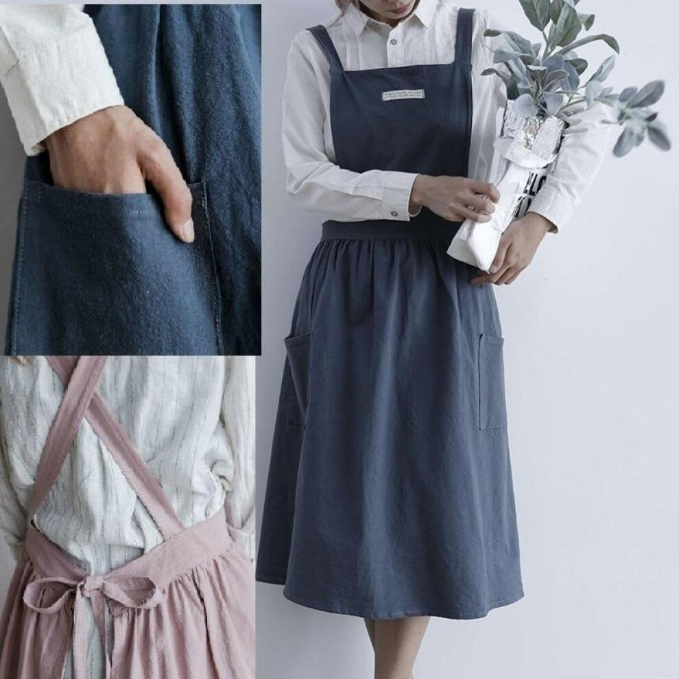 (light blue) Cotton And Linen Sleeveless Apron Kitchen Cooking Cloth Adult Cute Pinafore Anti-fouling Aprons Kitc