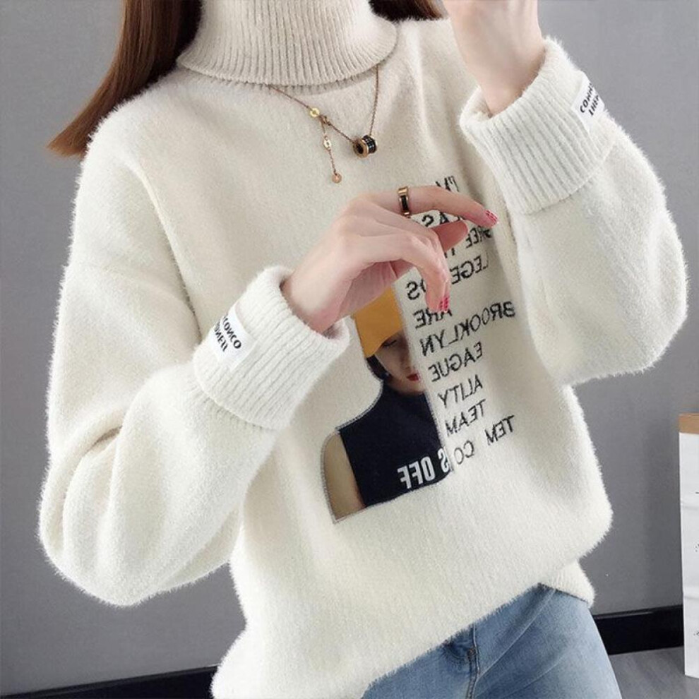 (white, M) Turtleneck Sweater Winter Faux Mink Velvet Chenille Lazy Wind Pullover Bottom Knit Sweater Soft And Comfortable Sweater