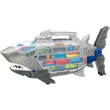 Shark Transporter Playset - 18-Piece Ocean Toy with Boats, Submarines, Animals, Lights & Sounds, Racetrack & Built-in Storage