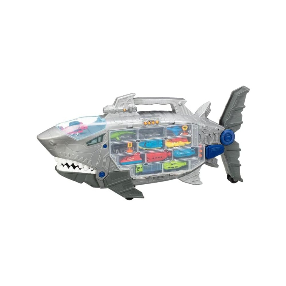 Shark Transporter Playset, 18-Piece Toy with Boats, Animals, Lights & Racetrack