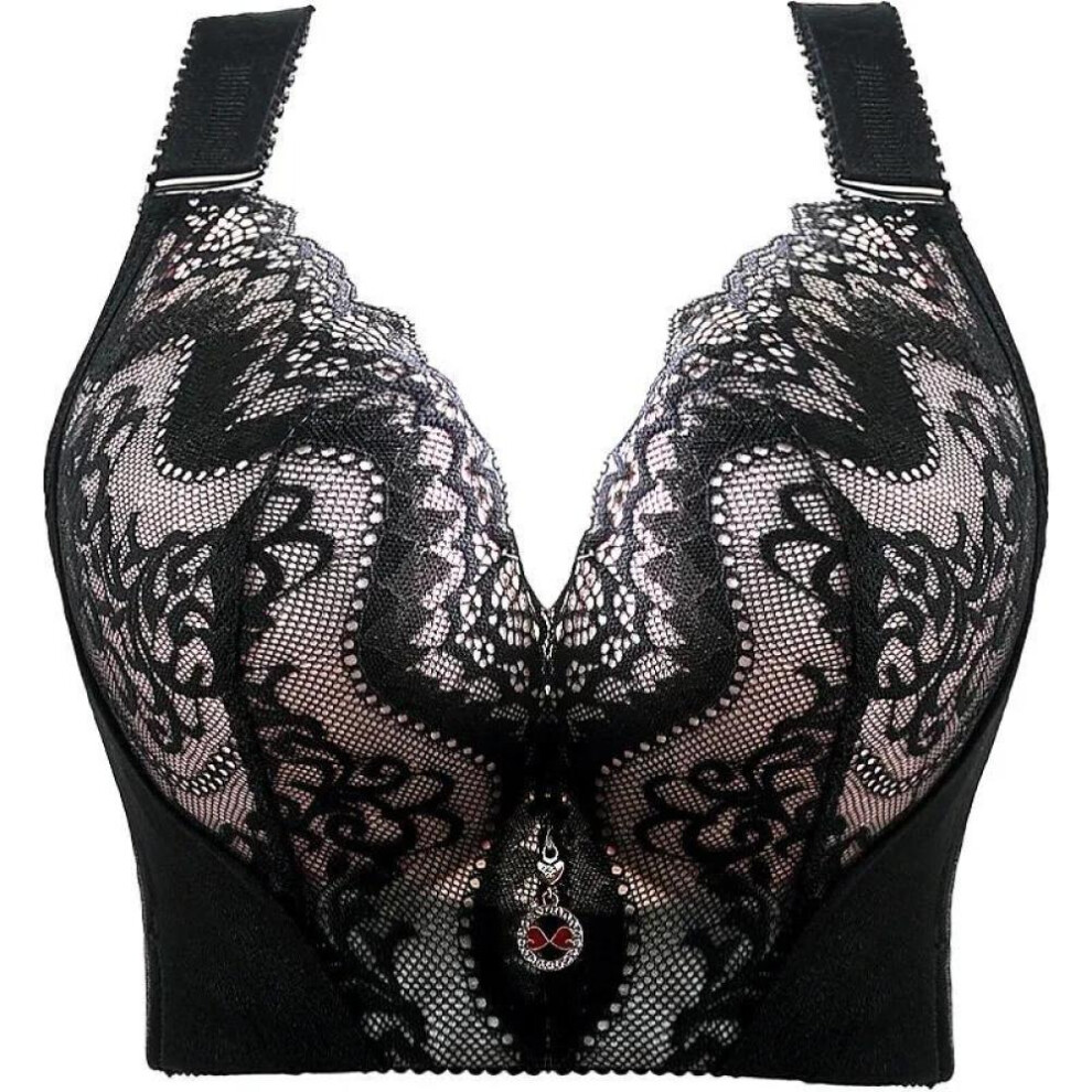 (grey, 46/105E) Plus Size Sexy Push Up Bra 34-46 C D Cup Embroidery Lace Bras Women Gathered Bralette For Big Breast Brassiere Female Lingerie Top