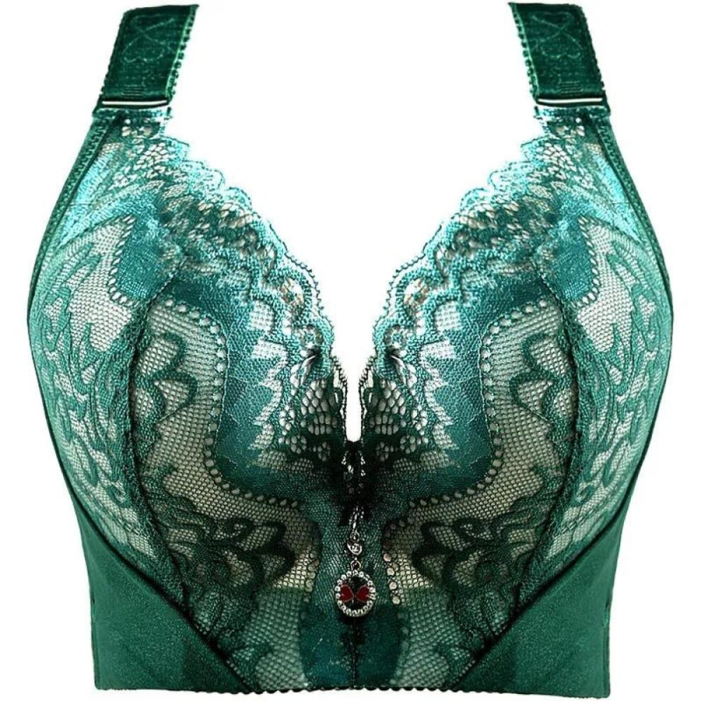 (green, 50/115E) Plus Size Sexy Push Up Bra 34-46 C D Cup Embroidery Lace Bras Women Gathered Bralette For Big Breast Brassiere Female Lingerie Top