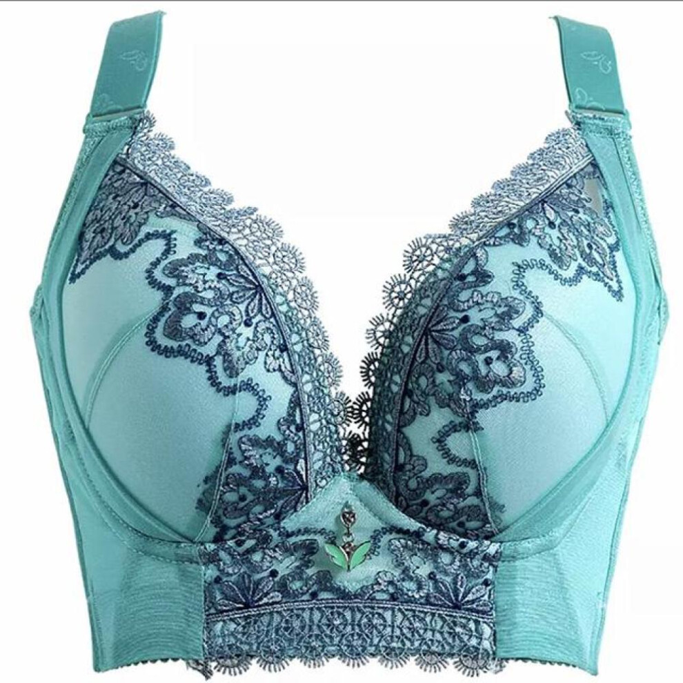 (blue, 36/80D) Push Up Bra Plus Size Bras For Women 100 105 C D Cup Gathered Sexy Lace Underwear Wire Free Brassiere Floral Seamless Bralette