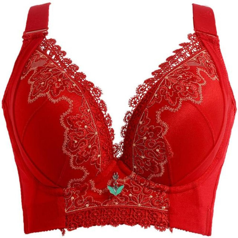 (red, 48/110C) Push Up Bra Plus Size Bras For Women 100 105 C D Cup Gathered Sexy Lace Underwear Wire Free Brassiere Floral Seamless Bralette