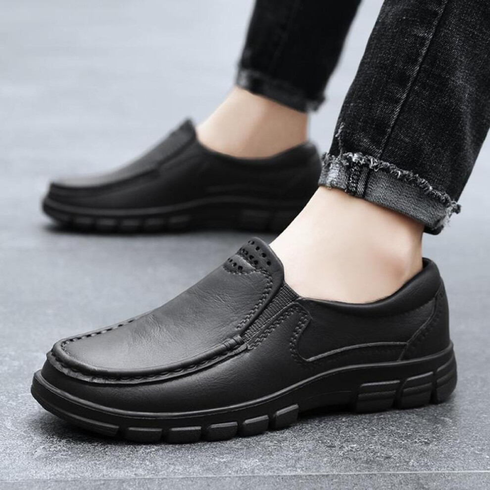 (black, 45) Chef Shoes Four Season Anti Slip Oil Resistant Plus Size Business Casual Men&apos;s Work Leather Shoes Fashion Comfort Soft Soled