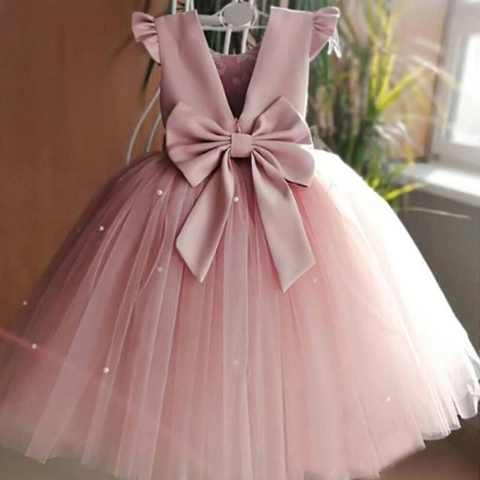 (pink, 80cm) Girl Flower Birthday Tulle Dress Bow Wedding Kids Party Wear Princess Blue Dress Baby Bowknot Dresses