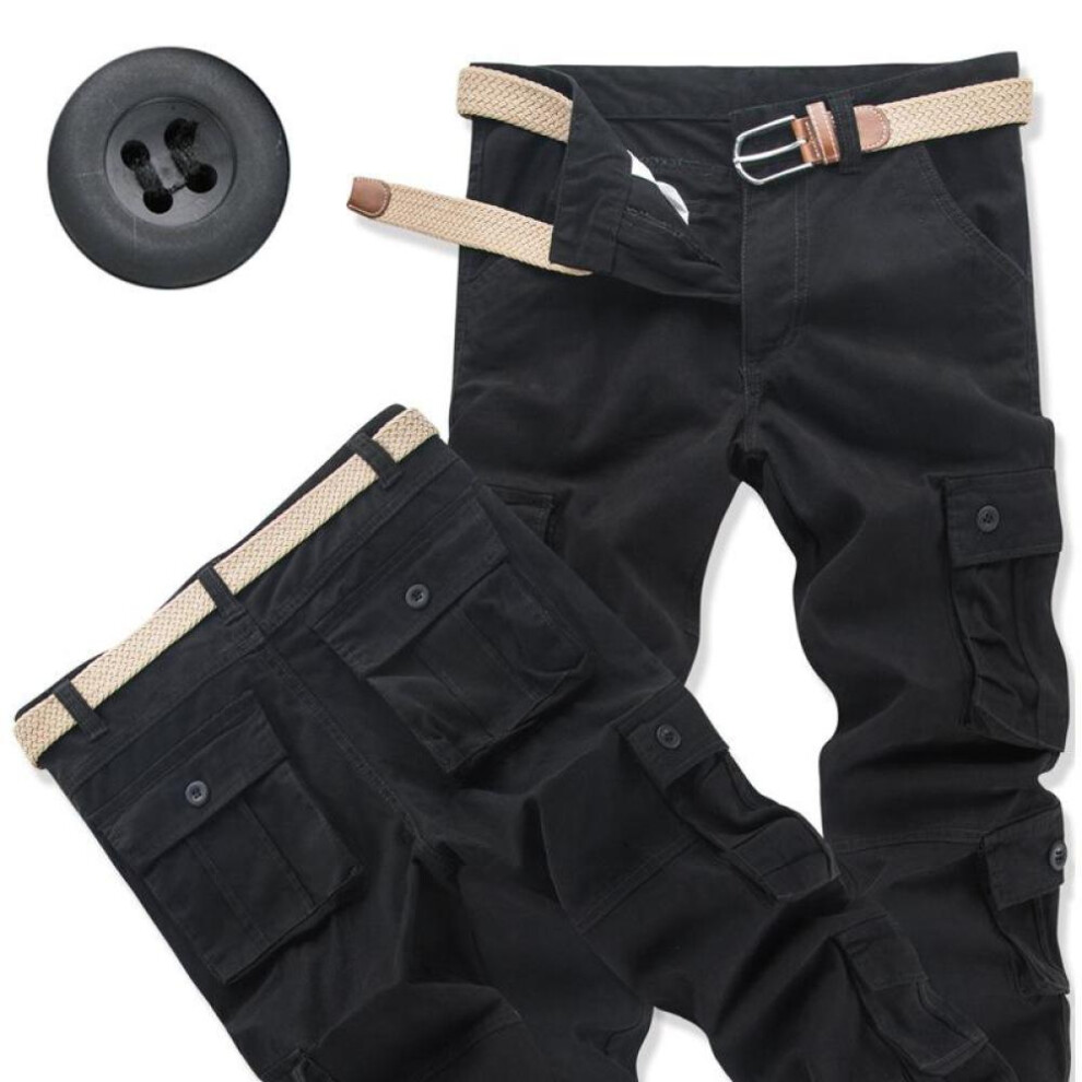 (black, 32) Men&apos;s Tactical Pants Casual Cargo Pants Outdoor Sports Work Trousers High Quality Joggers Hiking Pants Korean Sweatpants