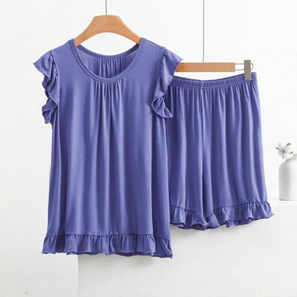 (purple, L) Plus Size Modal Pajamas Women Sleeveless Shorts Suit Summer Sleepwear Pyjamas Femme Nightwear Pijamas Set
